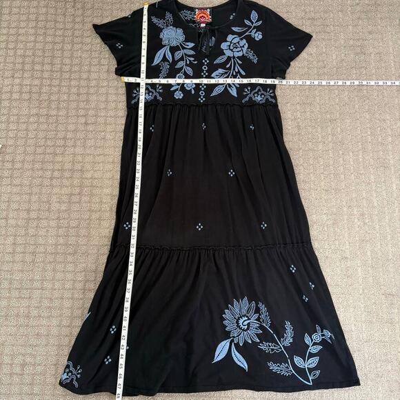 Johnny Was Lyra Tiered Ruffled Knit Dress Black Blue Floral Size Medium - Picture 5 of 6